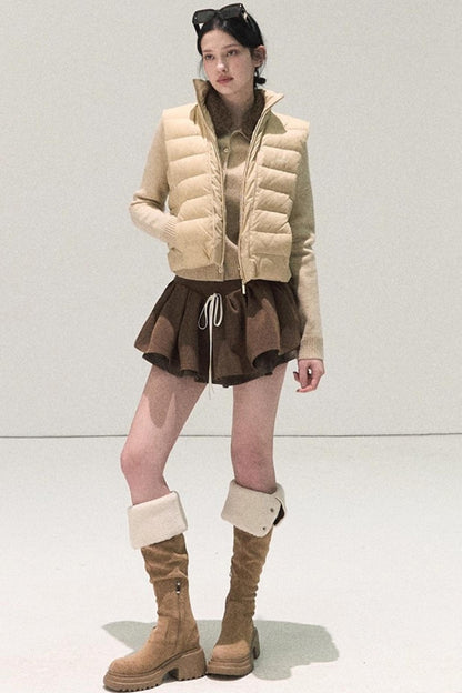 Plaid Color-Blocked Puffy Skirt