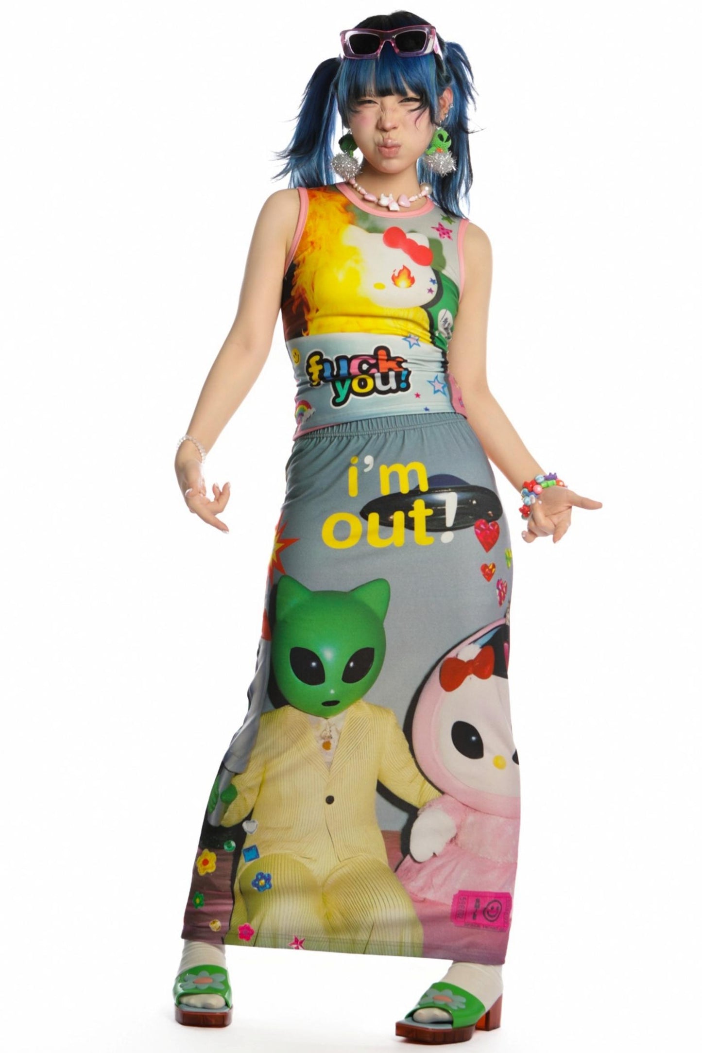 Reversible Print Stretch Casual Maxi Skirt