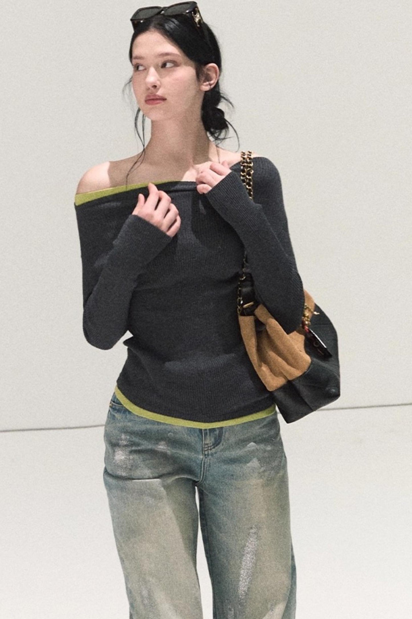 Wool Off-Shoulder Knit Top