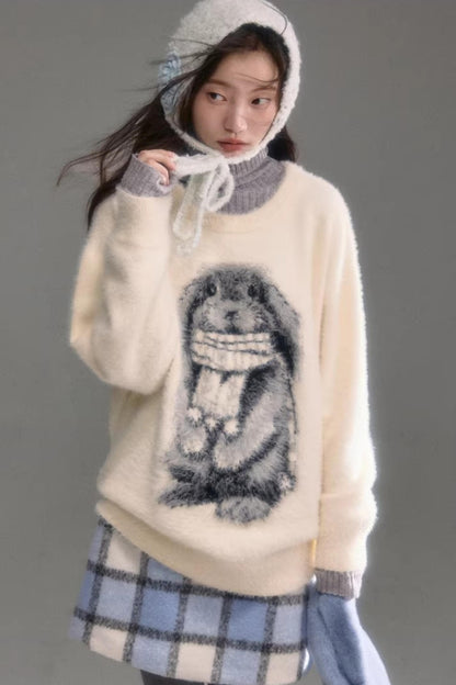 Color-Blocked Rabbit Jacquard Sweater