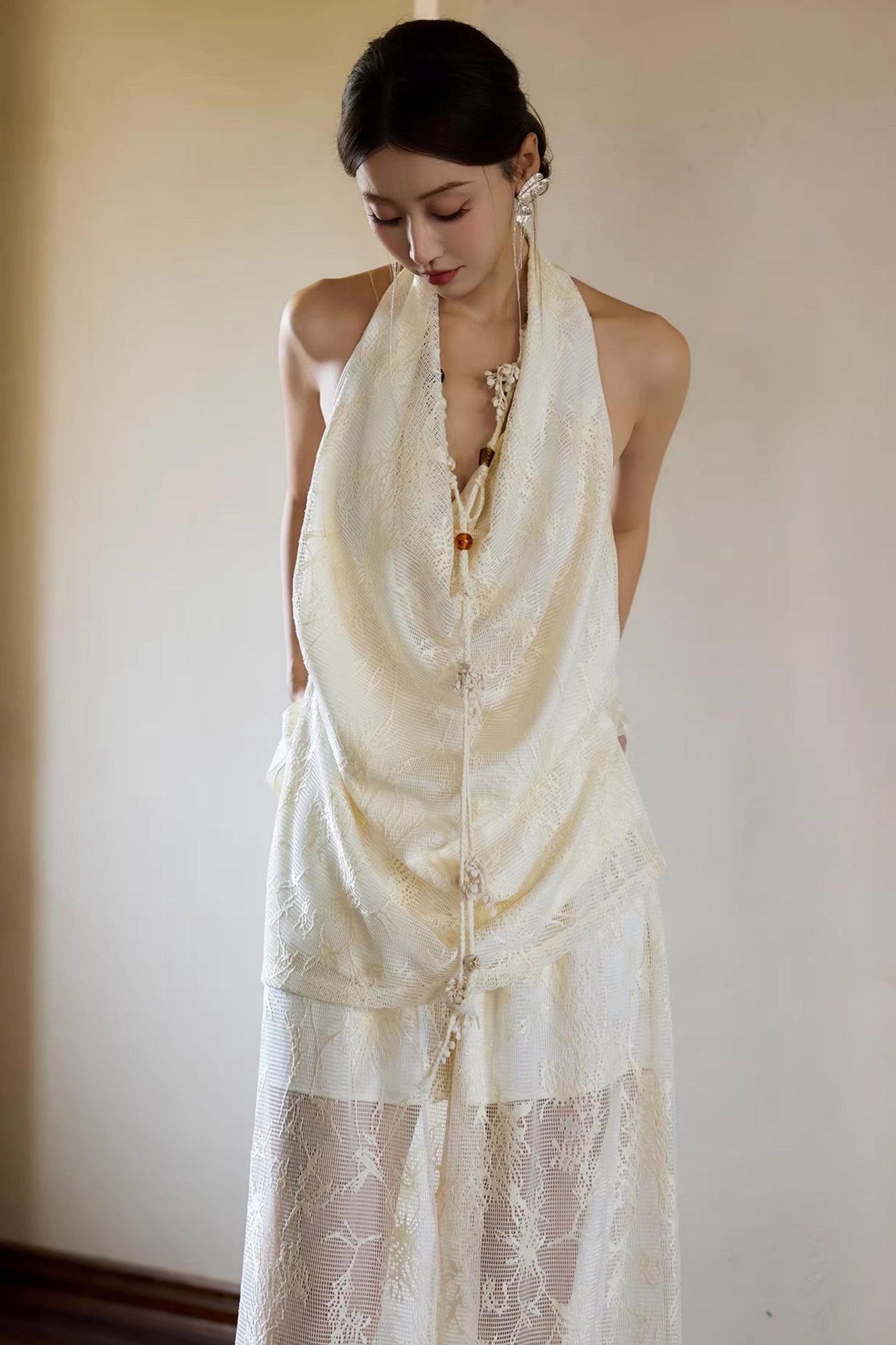 Off-White Draped Halter Top