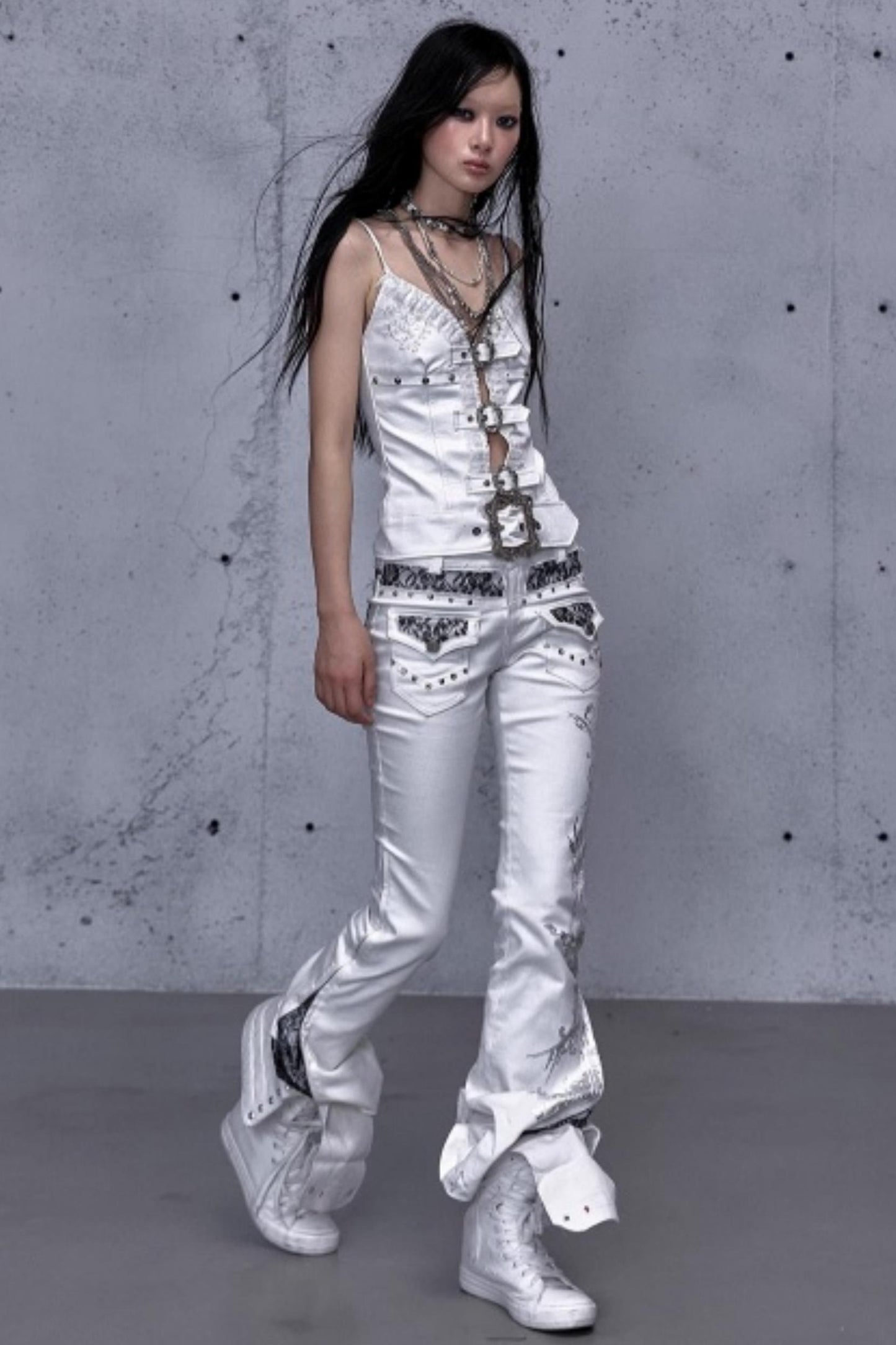 Retro Gold Foil Denim Pants