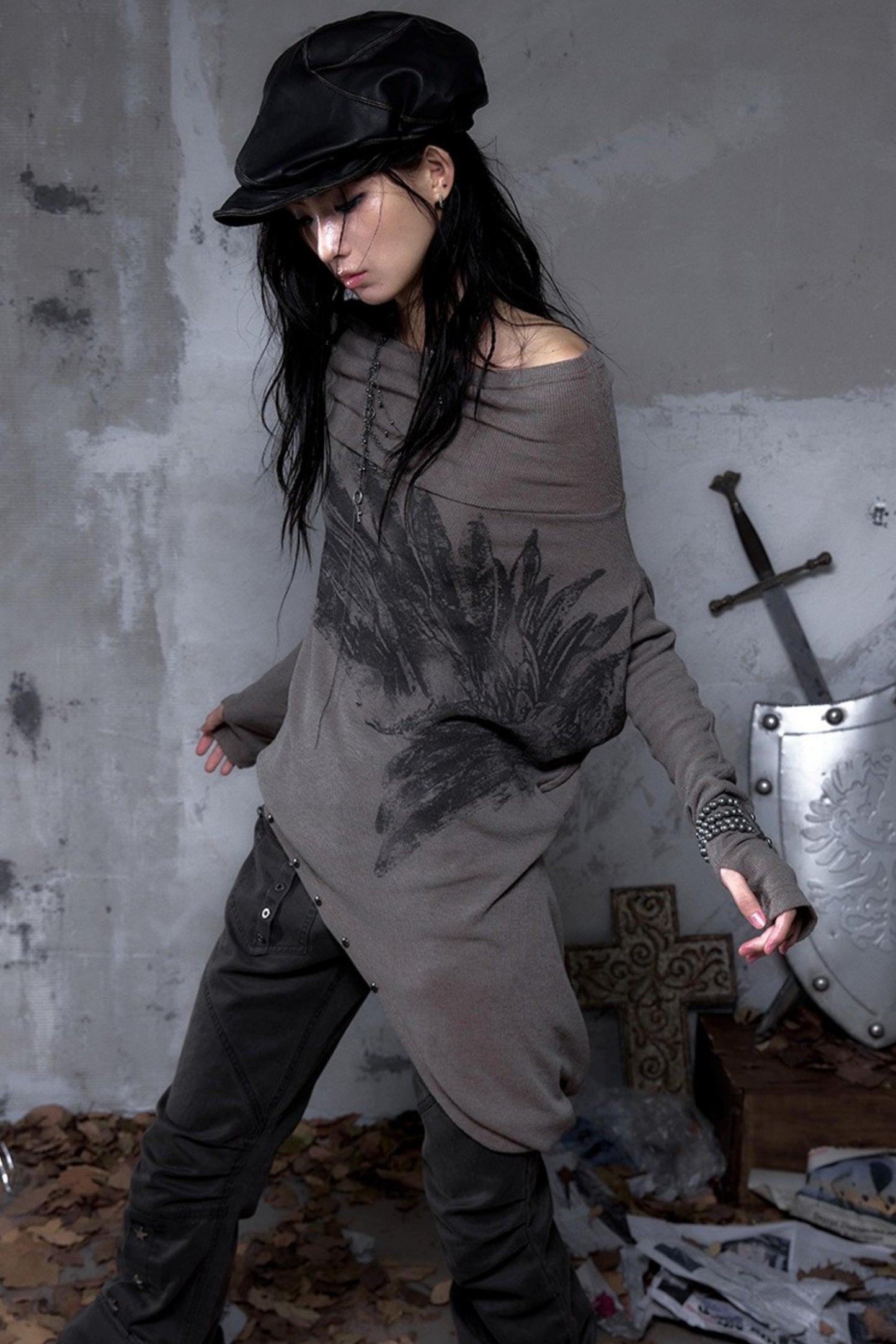 Wasteland Swing Collar Knitted Tops