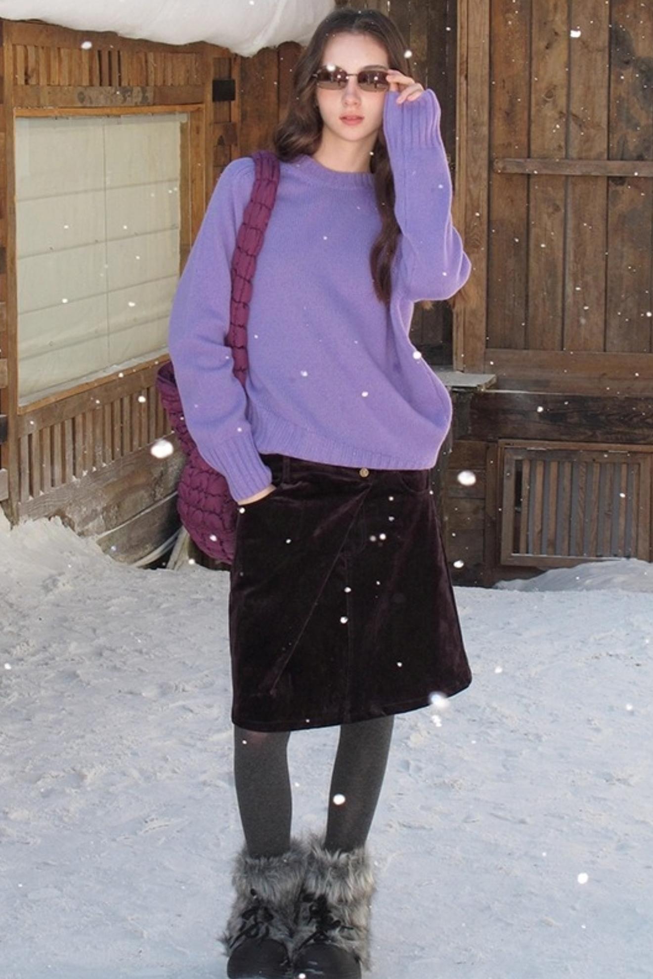 Mint Violet Slanted Hem Sweater