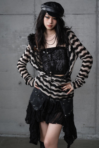 Bandeau Fake Two-Piece Striped Knit Top Set