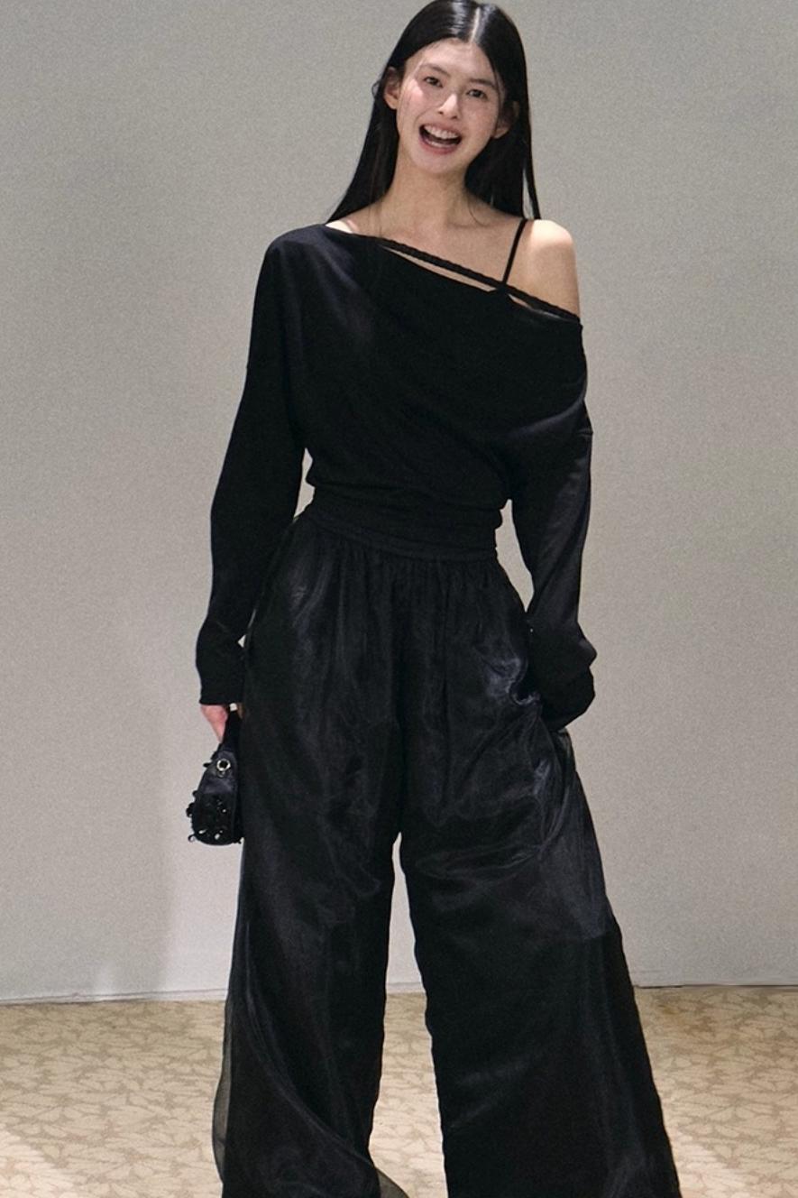 Apricot Satin Double-Layer Pants