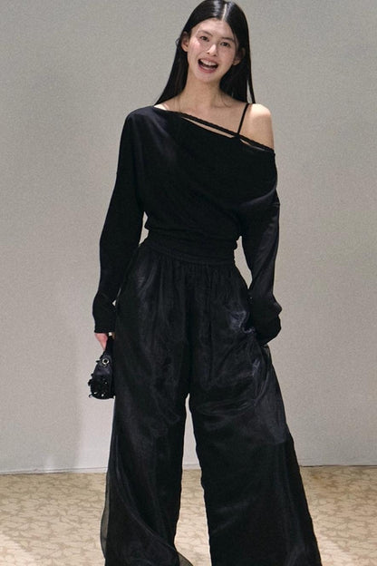 Apricot Satin Double-Layer Pants