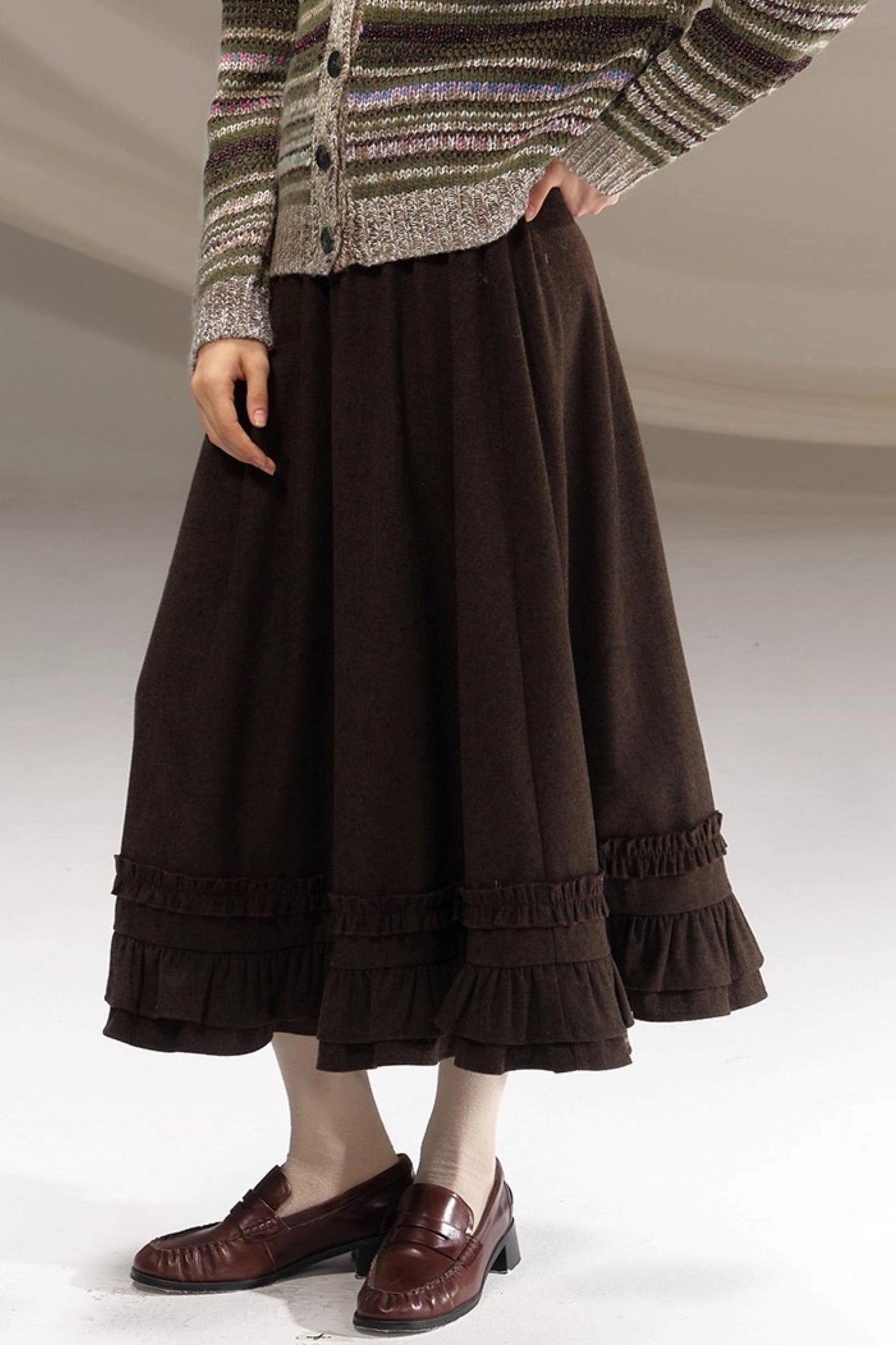 Hazelnut Lace Wool Skirt