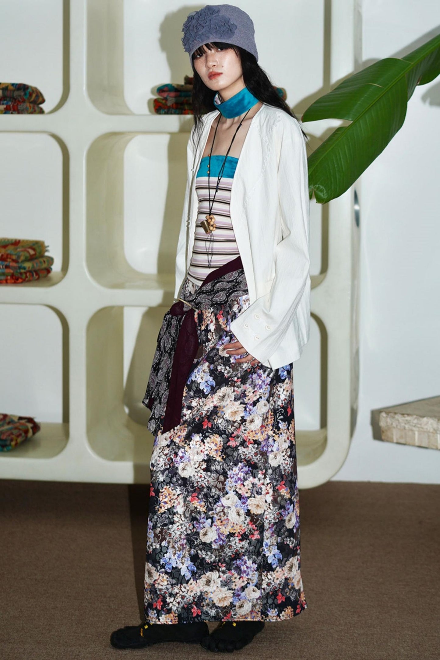 Gold Floral Pleated Skirt