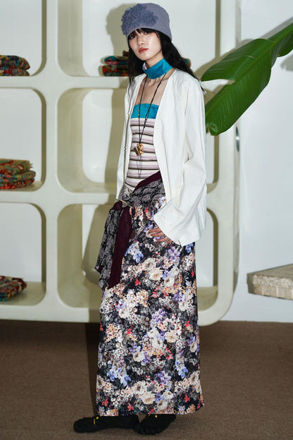 Gold Floral Pleated Skirt