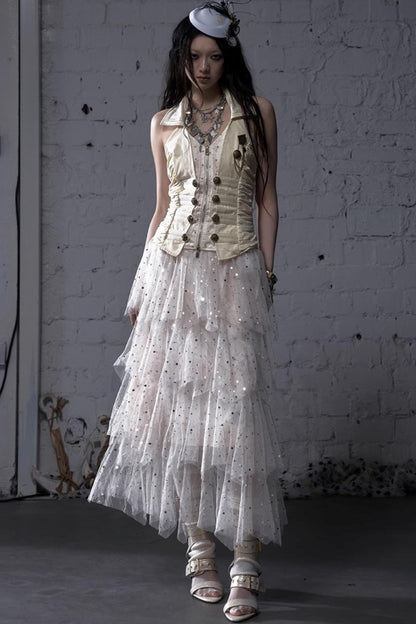 Fairycore Star Tiered Mesh Skirt