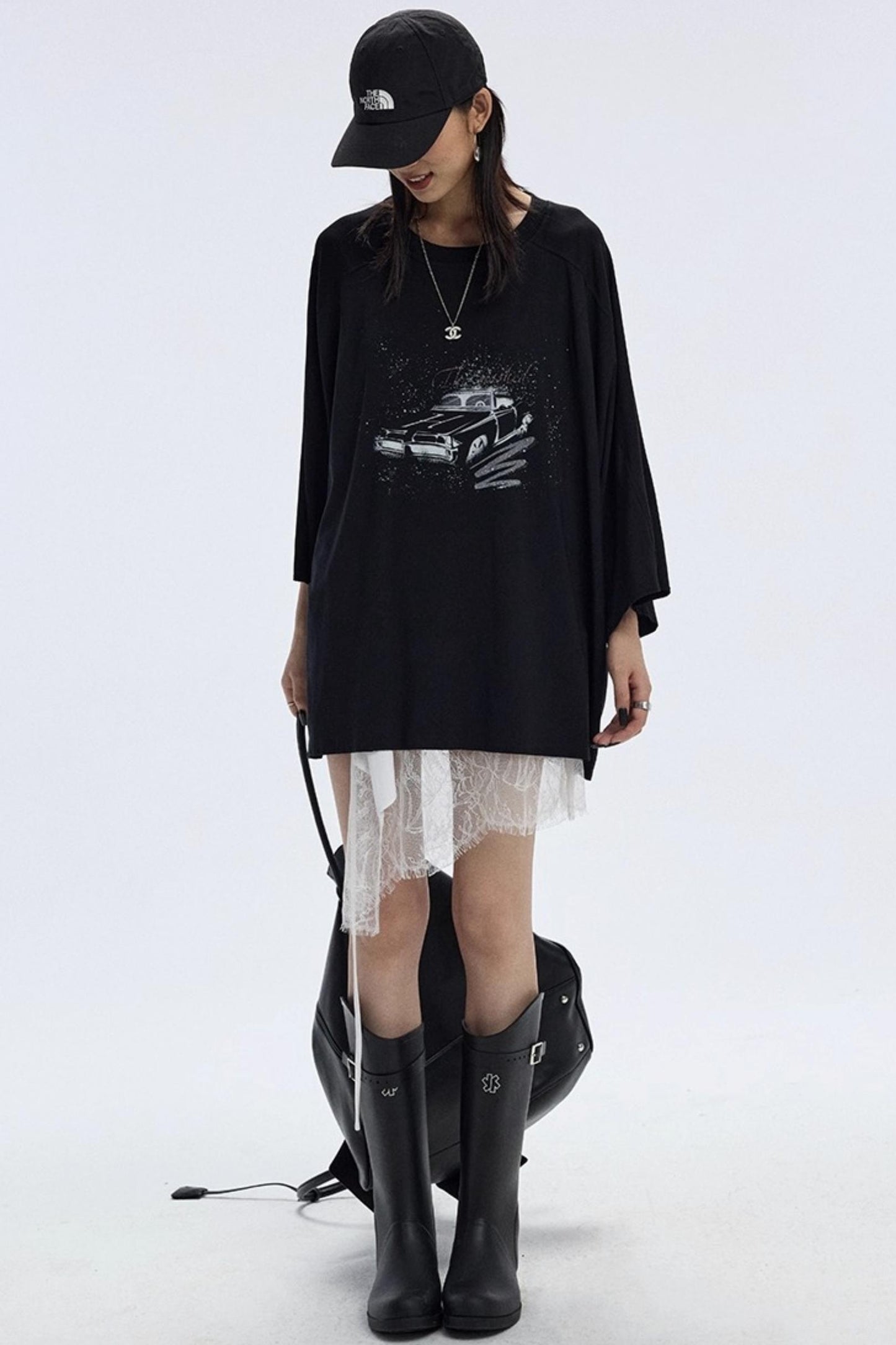 Vintage Car Print Cropped T-Shirt