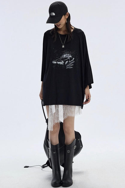 Vintage Car Print Cropped T-Shirt