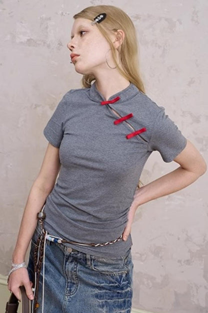 Chinese Chic Bow Short Sleeve Top