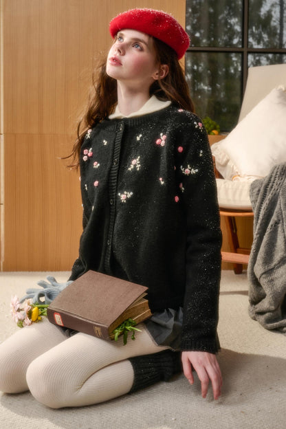 Embroidered Wool Floral Cardigan