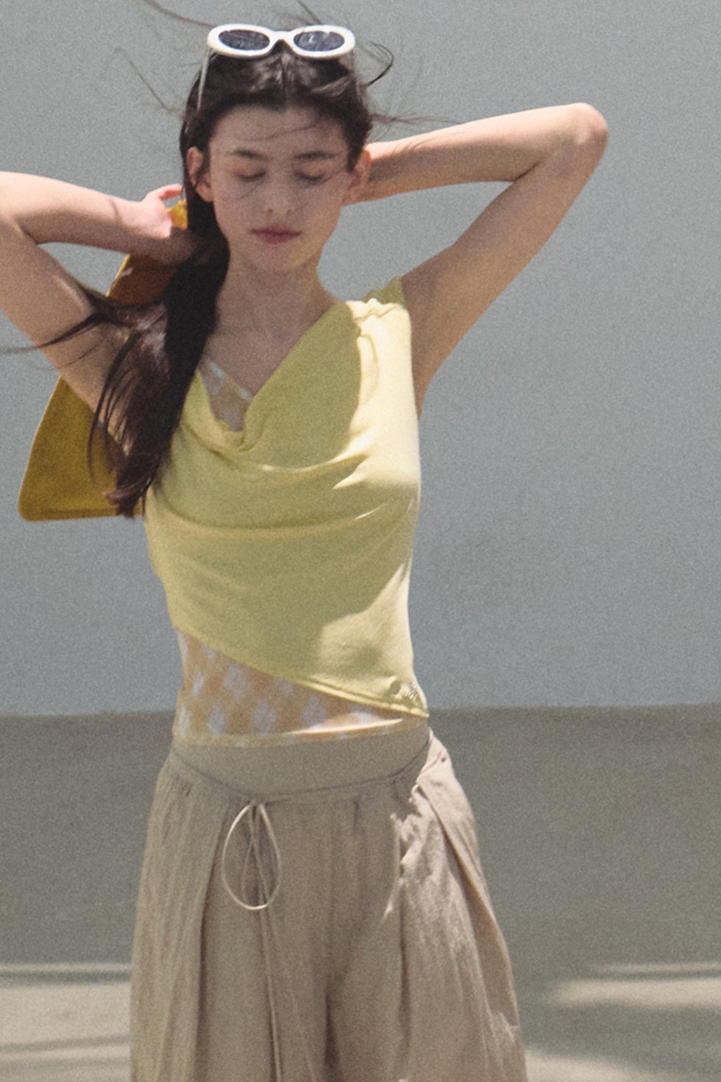 Swing Neck Check Slim Fit Crop Top