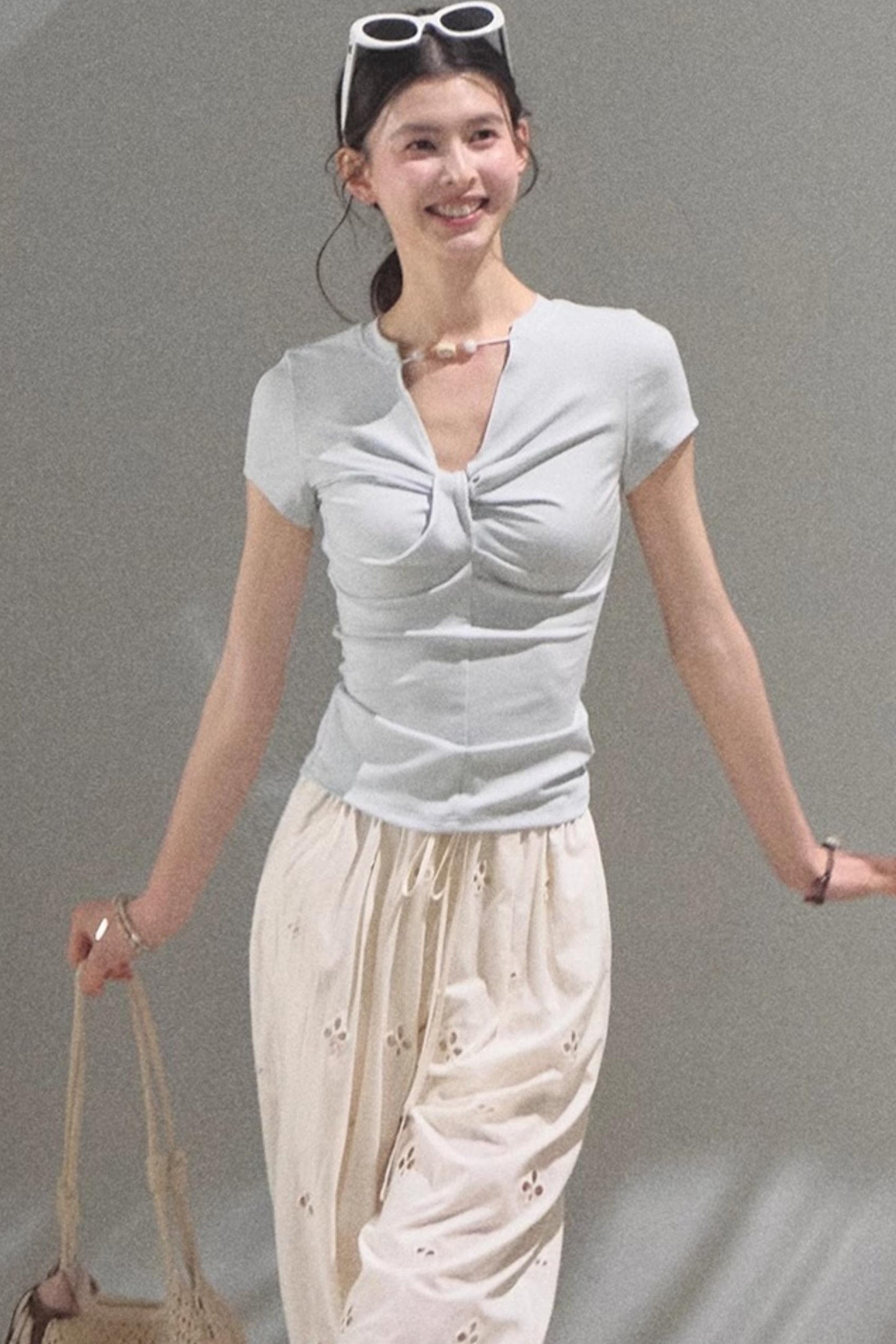 V-Neck Beaded T-Shirt