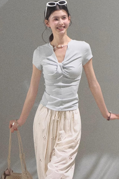 V-Neck Beaded T-Shirt