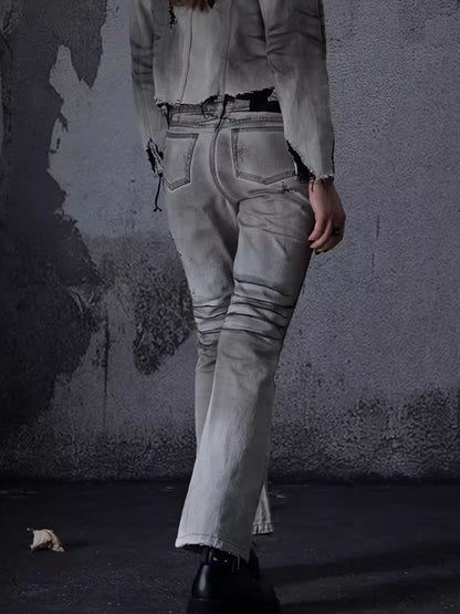 Low-rise wide-legged bare-ear jeans