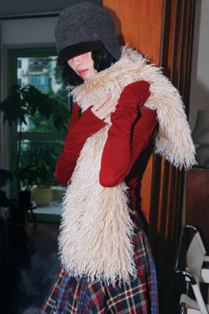 Vintage Lace-up Plush Scarf