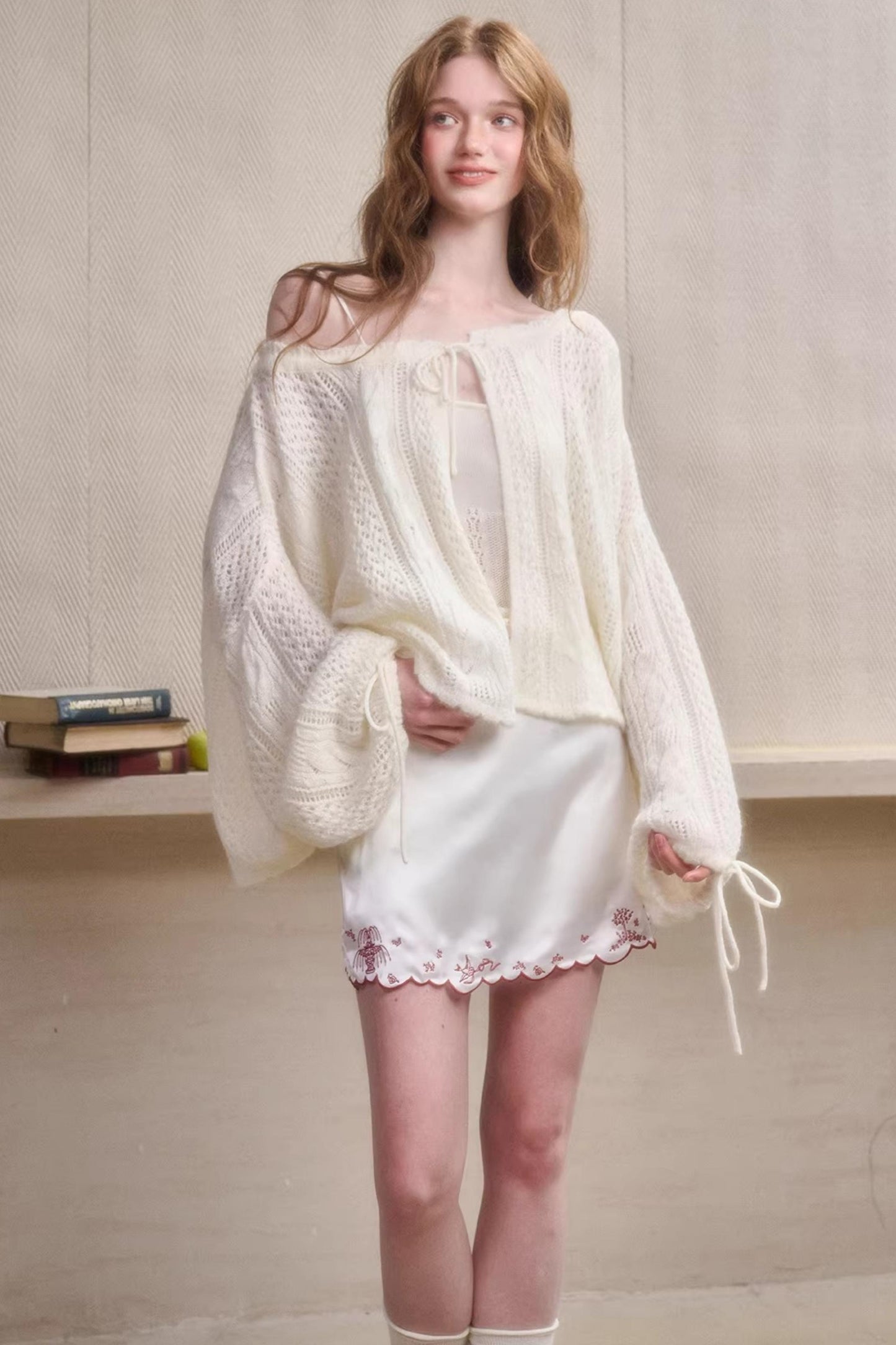 Mint Embroidered Satin Skirt