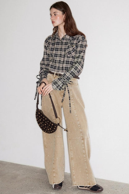 Washed Nail Beads Loose Scimitar Jeans