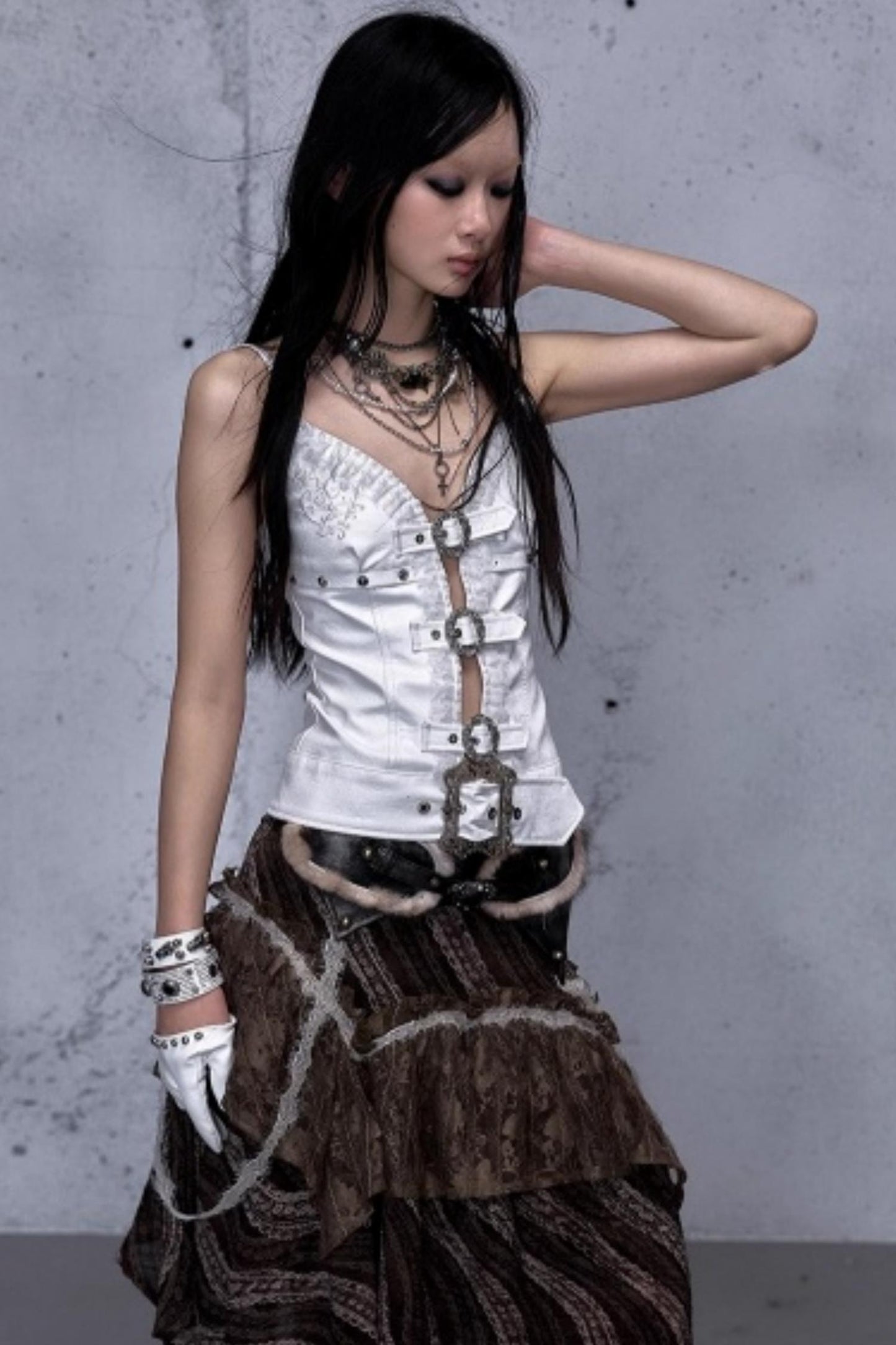Embroidered Lace Leather Camisole
