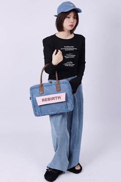 Plaid Denim Laptop Bag