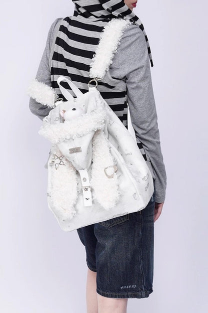 Cute Furry Rabbit Ears Backpack
