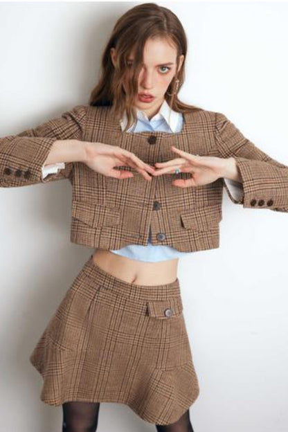 Brown Checked Tweed Jacket