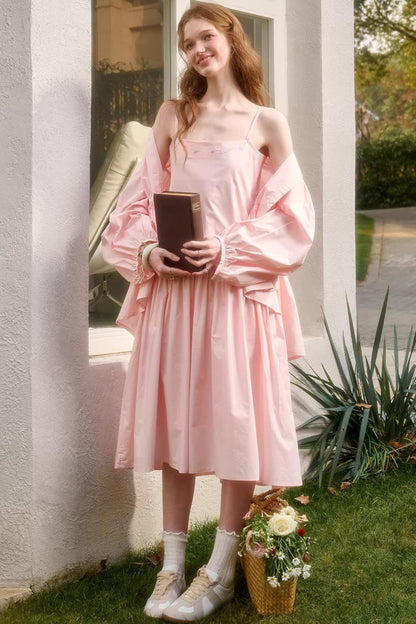 Baby Pink Cotton Dress Set-Up