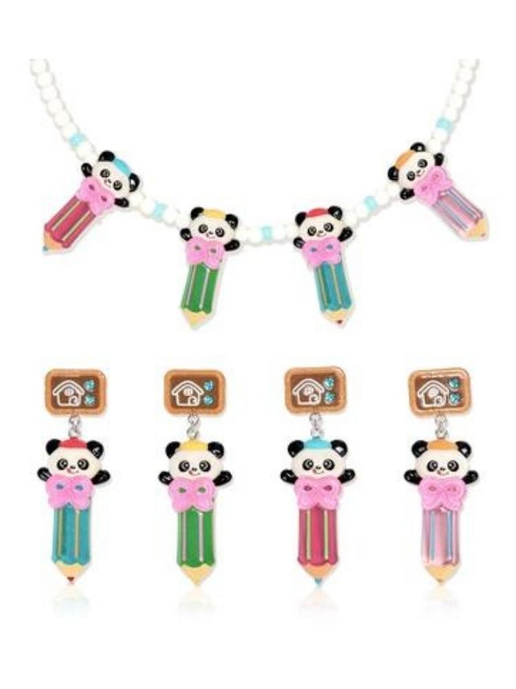 Panda 3D Pencil Resin Necklace and Earrings