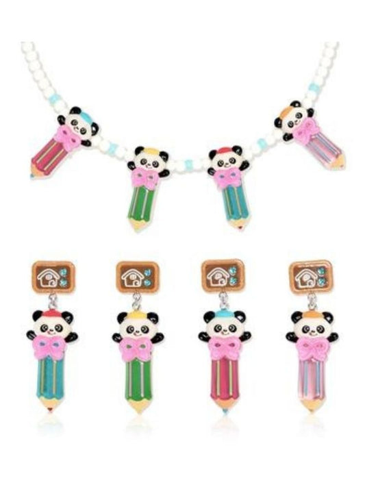 Panda 3D Pencil Resin Necklace and Earrings