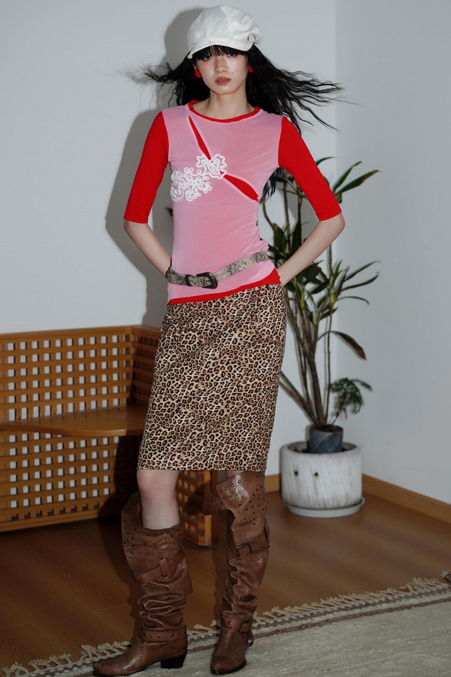 Jacquard Color-Blocked Slim-Fit Top