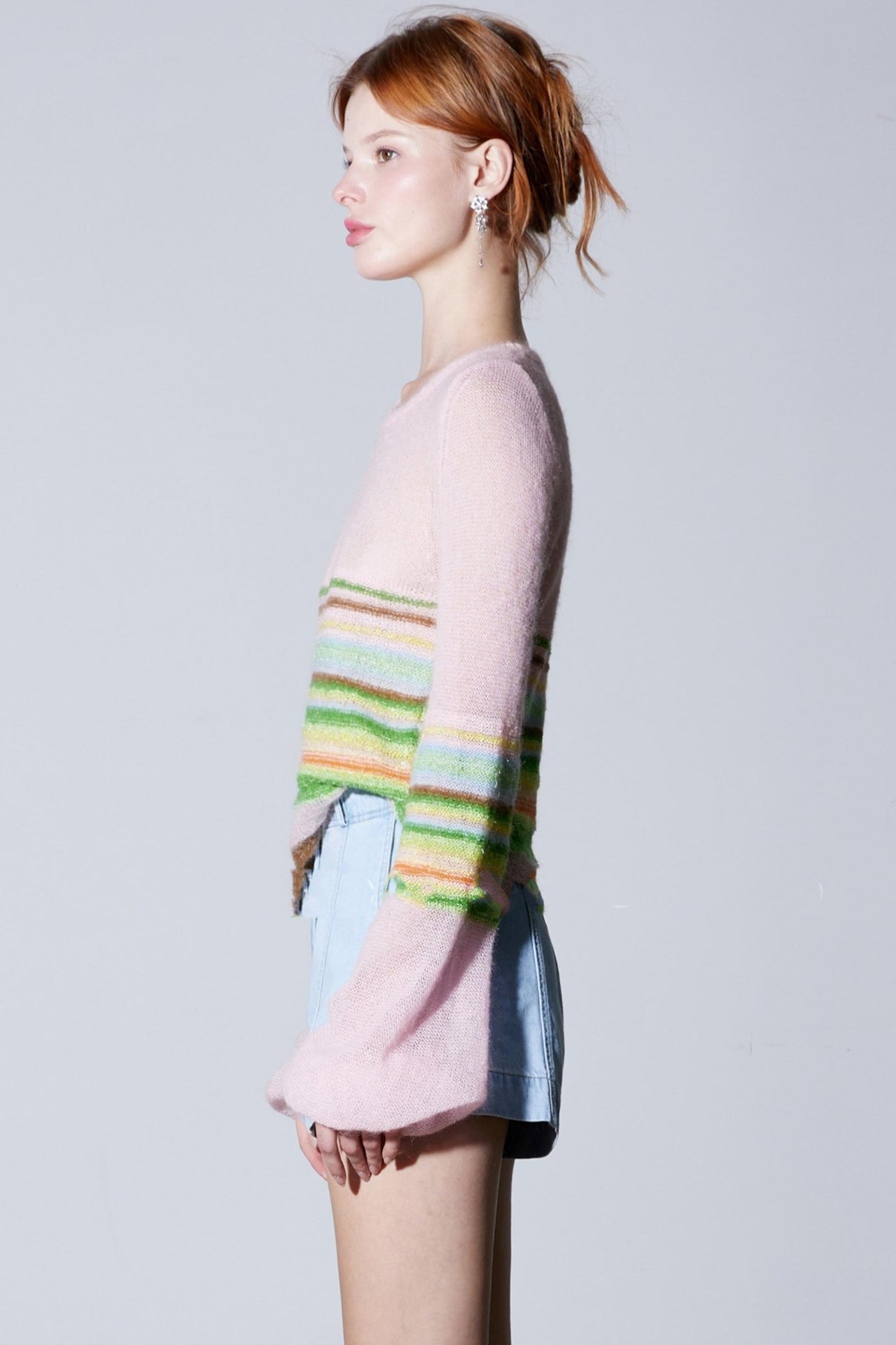 Mohair Silky Wool Rainbow Lantern Sleeve Sweater