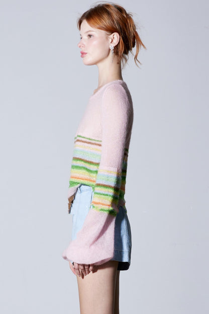 Mohair Silky Wool Rainbow Lantern Sleeve Sweater