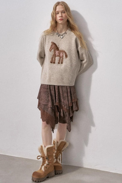 Floral Pony Festive Sweater