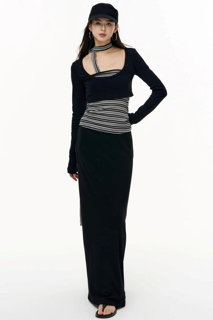 Contrast Long-Sleeved Top With Bandeau Set