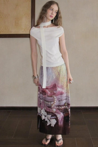 Milk White Asymmetrical Knit Top