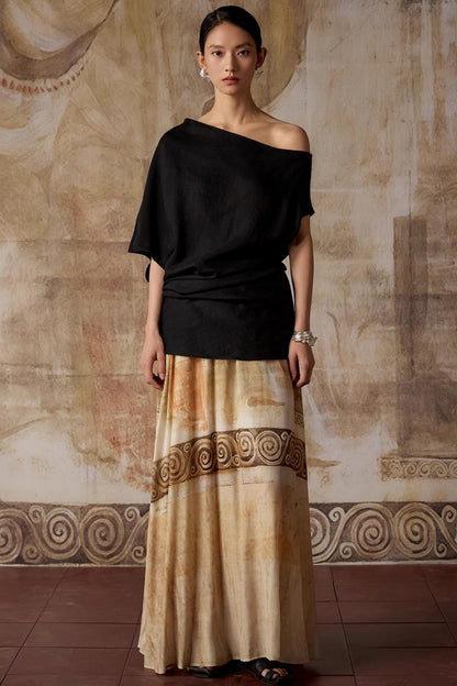 Black Shoulder Irregular Design T-Shirt