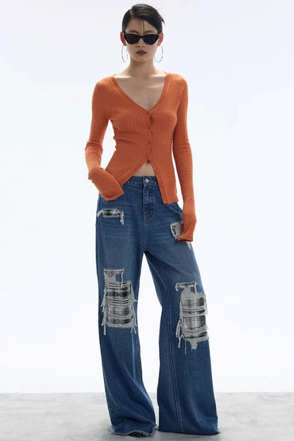 Vintage Sunset Orange Knit Cardigan