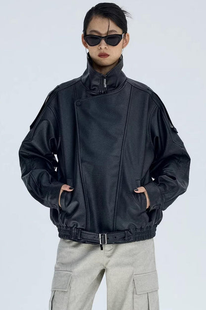 Retro Lychee Pattern Leather Jacket