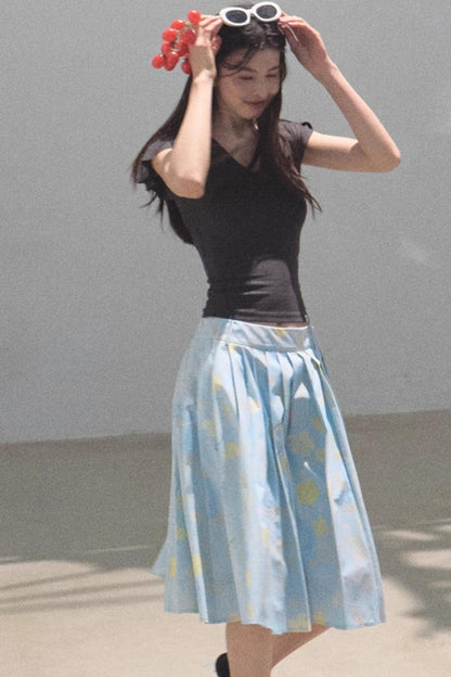 Poplin Pleated Midi Skirt