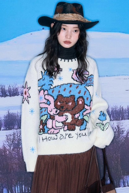 Plush Animal Jacquard Sweater