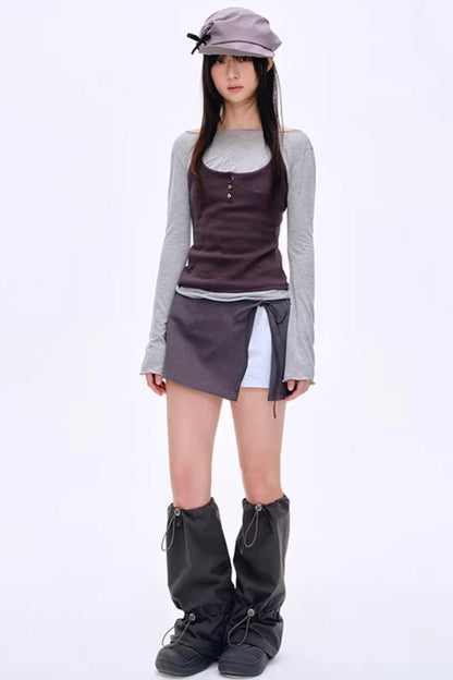 Side Slit Bow Pants Skirt