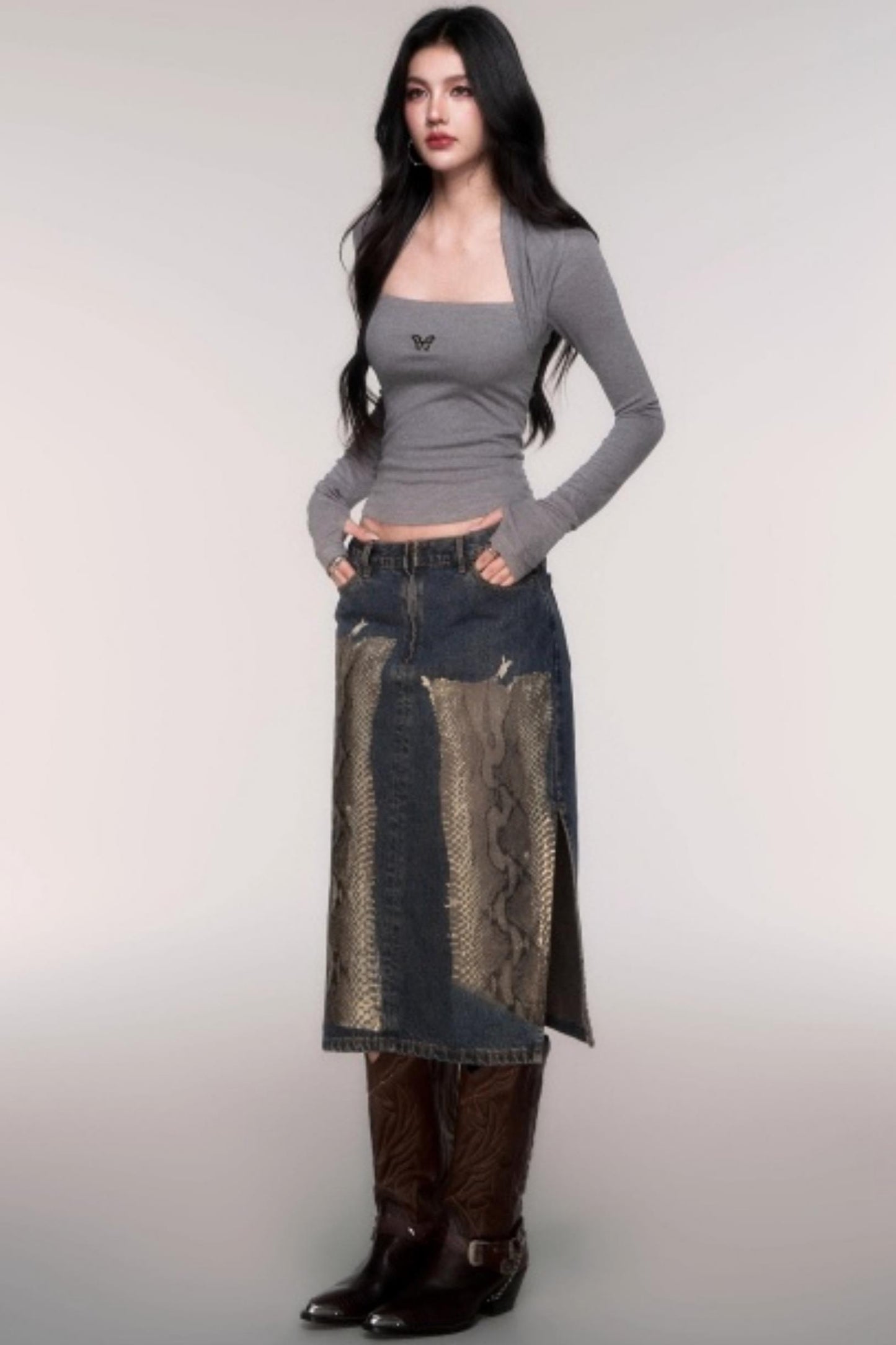 Fake Two Sleeve Slim Knit Top