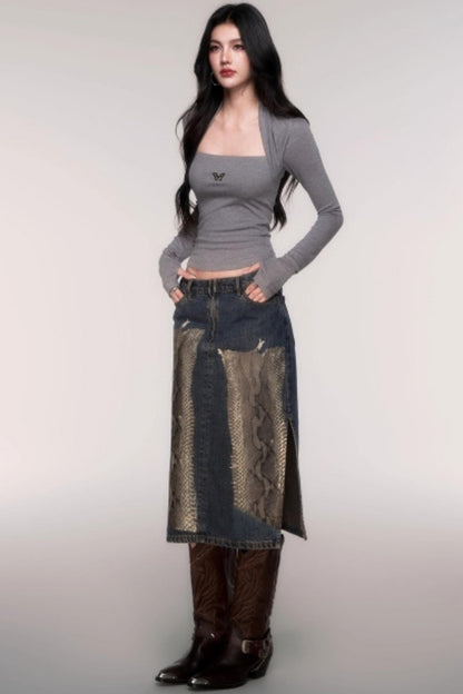 Fake Two Sleeve Slim Knit Top