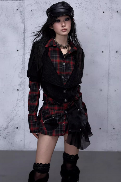 Plaid Knit Irregular Top