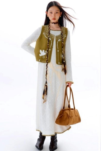 Bright Star Vintage Bird Embroidery Wool Jacket Set-Up