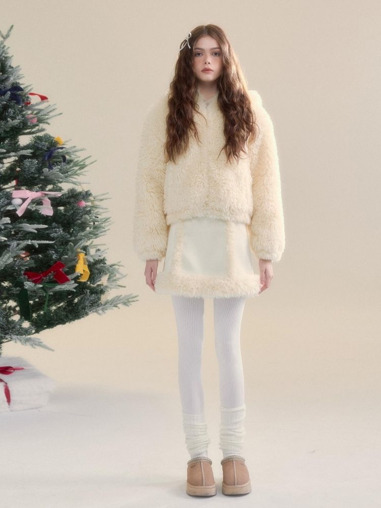 Cream-colored Warm Eco-Friendly Fur + Half Skirt